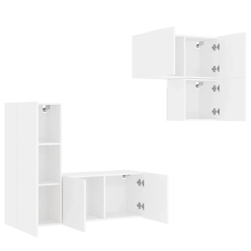 Mobili TV a Muro 4pz Bianchi in Legno Multistrato 3216428
