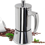 Bollitore a Moka 300ml con 6 Fune 304 Acciaio Inossidabile - Macchina per Espresso Italiana, Adatta per Piastrine Induttive, Portatile & Facile da Utilizzare