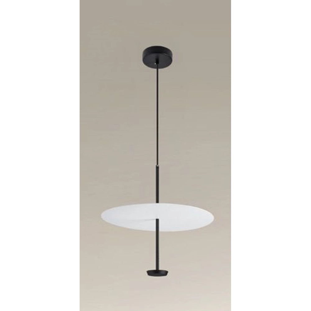 Trade Shop - Lampadario A Sospensione Luce 6500k Led 18w Disco Paralume Piatto Bianco Nero Tondo 33184 -