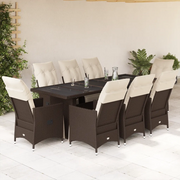 Set BistrÃ² da Giardino 9 pz con Cuscini in Polyrattan Marrone