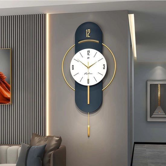 Orologio da Parete Moderno senza Suono Tapping - 42 x 84 cm, Orologio da Parete in Blu per Salotto e Camere Moderne