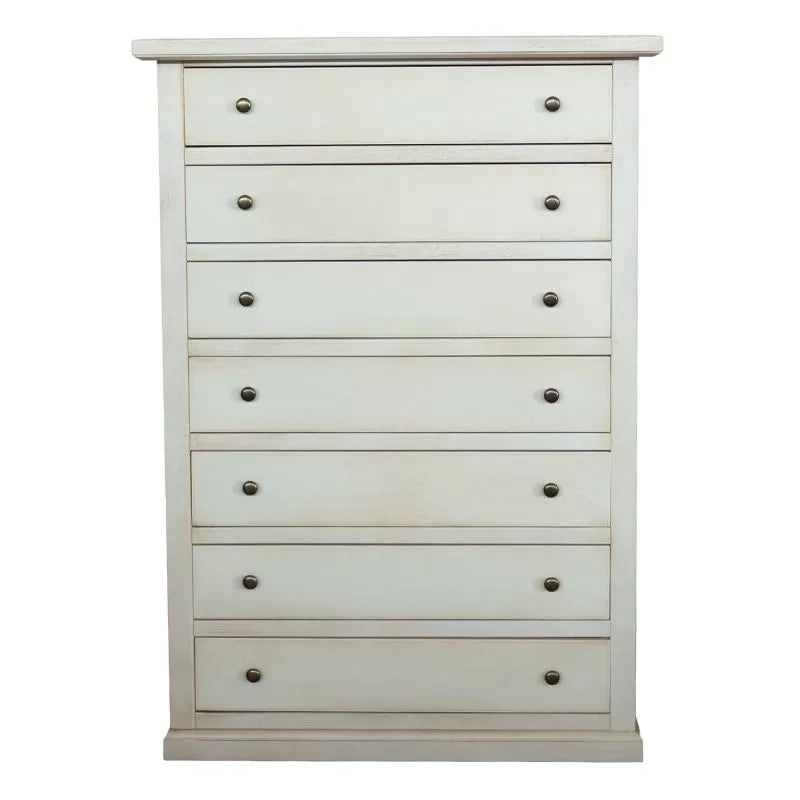 Cassettiera 7 cassetti in legno shabby bianco anticato 87x45x127 - Mobili 2G