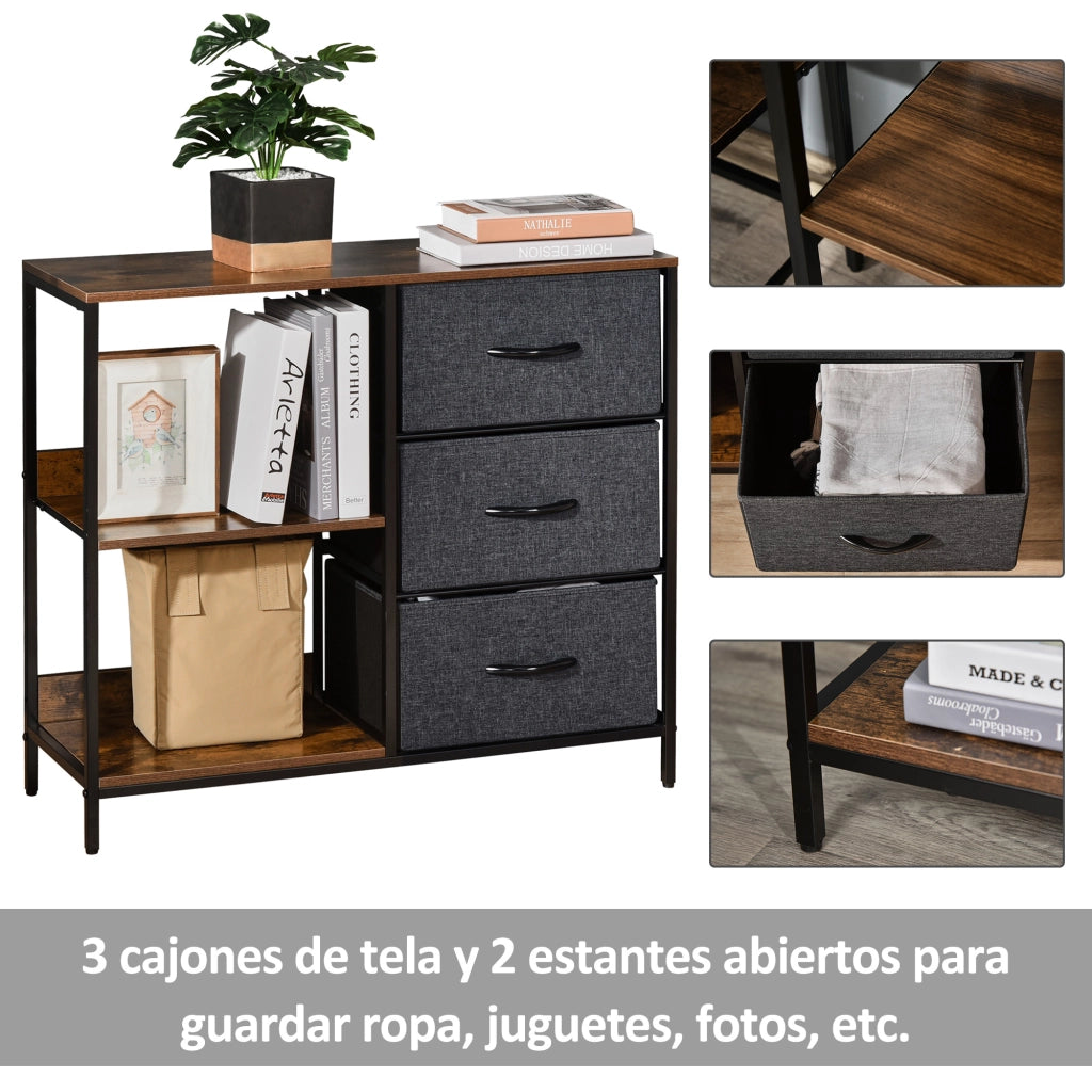 Cassettiera con 3 Cassetti e 2 Ripiani Aperti ¨C Zephmum ¨C Marrone R¨²stico Grigio Scuro 60x40x138 cm