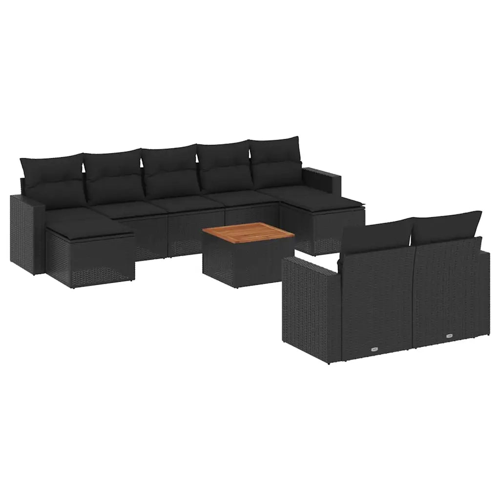 Set Divani da Giardino 10pz con Cuscini in Polyrattan Nero 3224333