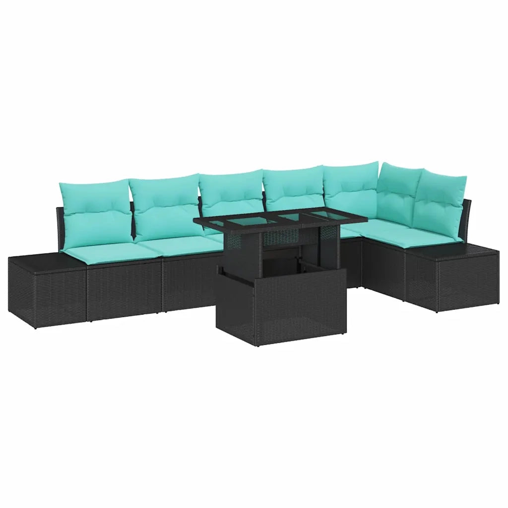 Set Divano da Giardino 7 pz 6-Numero di posti Nero e Blu 3349202