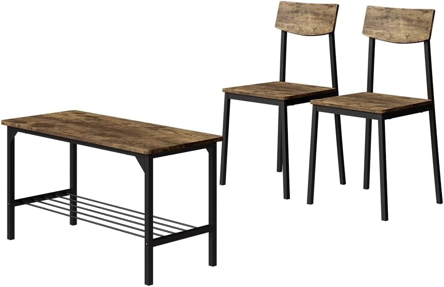 Panca e sedia Fyrk, Nero/quercia rustico, 85 x 46 cm 3 parti, adatto per sala da pranzo, cucina o aree esterne coperte
