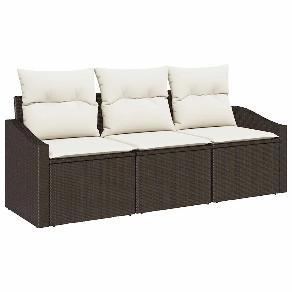 Set Divano da Giardino 3 pcs Marrone e bianco polyrattan
