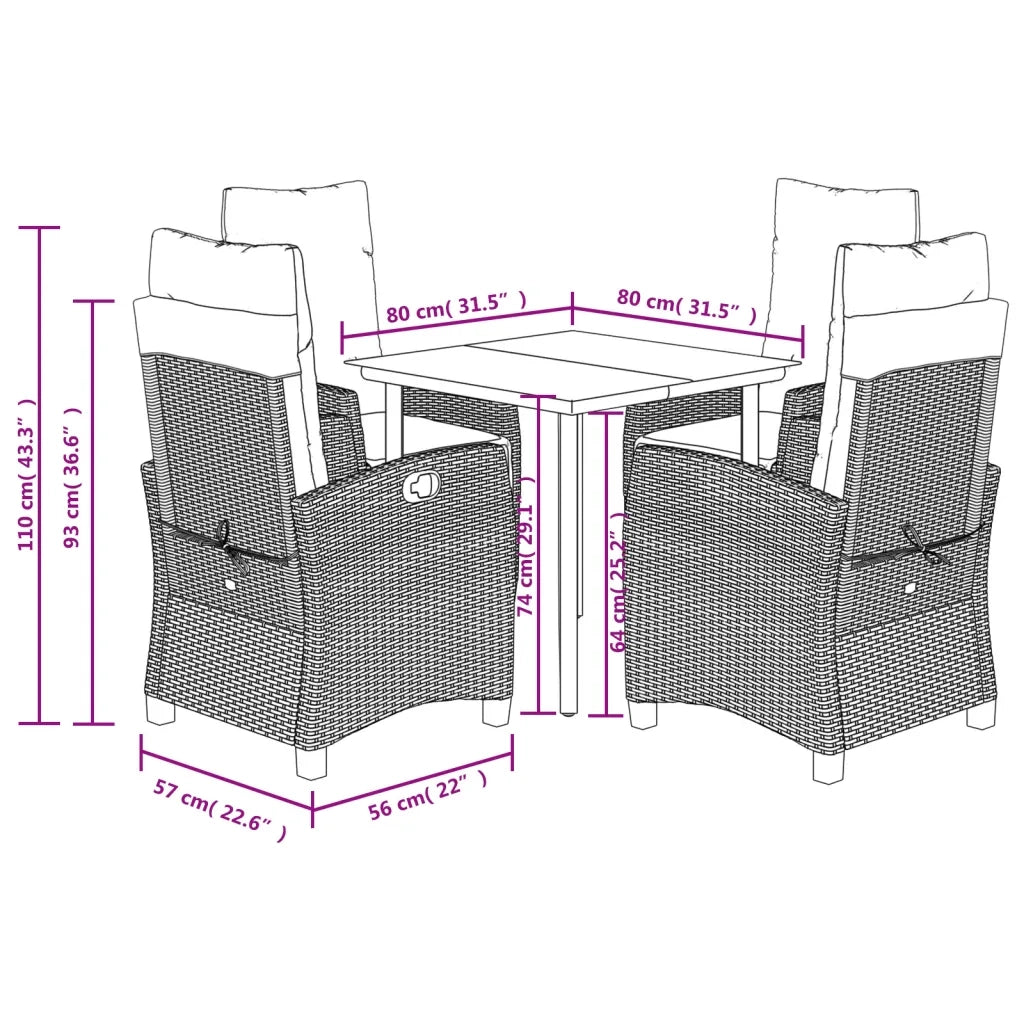vidaXL Set Pranzo da Giardino 5 pz con Cuscini Beige Misto Polyrattan