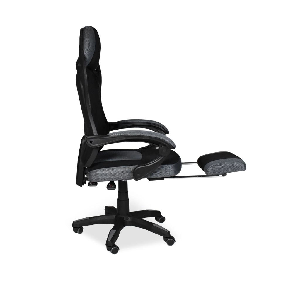 Sedia gaming Gandi con poggiapiedi estensibile in tessuto con rete nero