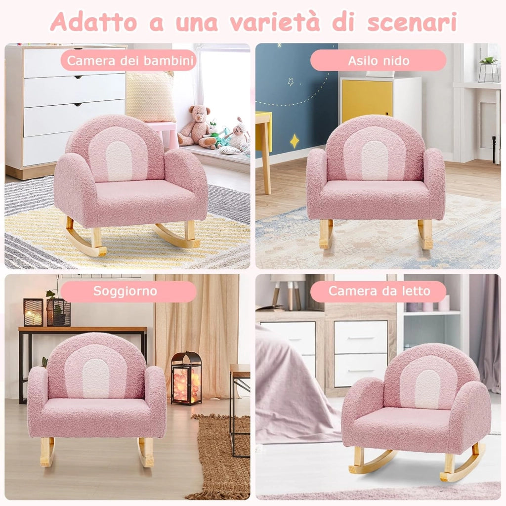 Sedia a Dondolo per Bambini con Gambe in Legno Massiccio, Poltrona a Dondolo per Bambini con Cuscinetti Antiscivolo, per Stanza dei Giochi, Camera da Letto, Scuola Materna (rosa)