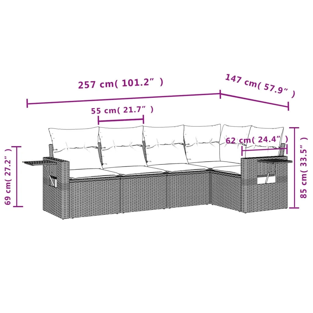 Set Divano da Giardino 5 pz con Cuscini Marrone in Polyrattan 3252470