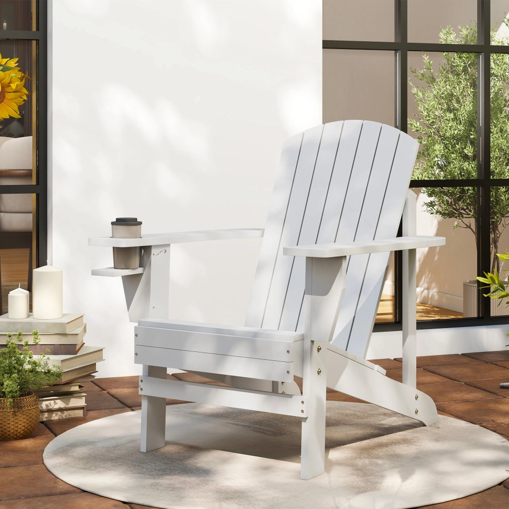 Sedia da Giardino Adirondack in Legno Bianco, Con Porta Bicchieri, Impermeabile e Anti-Muffa, 97x72.5x93cm