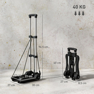 Carrello Portapacchi Pieghevole 40kg Maniglia Telescopica in Alluminio e Plastica Nero