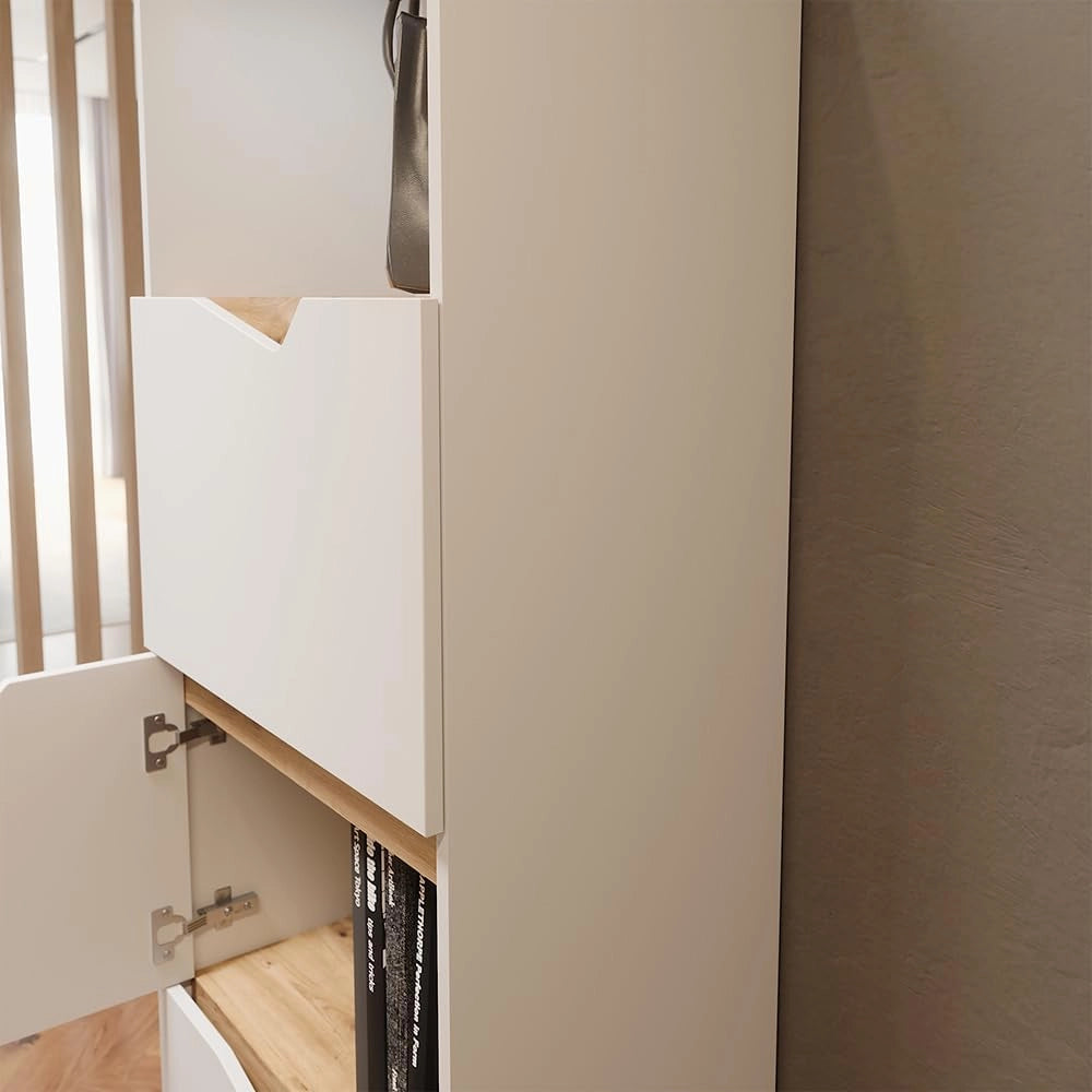 Credenza Marelle, Bianco/Artisan, 60 x 169.5 cm con 4 scomparti, per la conservazione di abbigliamento e oggetti per la casa