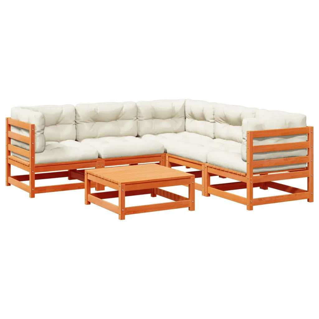 Set Divani Giardino 6pz con Cuscini Marrone Cera Massello Pino 3299446