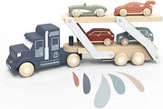 Bisarca giocattolo con macchine in legno Carro attrezzi bisarca in legno Camion bisarca con gru magnetica e auto in legn