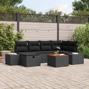 Set Divano da Giardino con cuscino 7 pcs Nero polyrattan