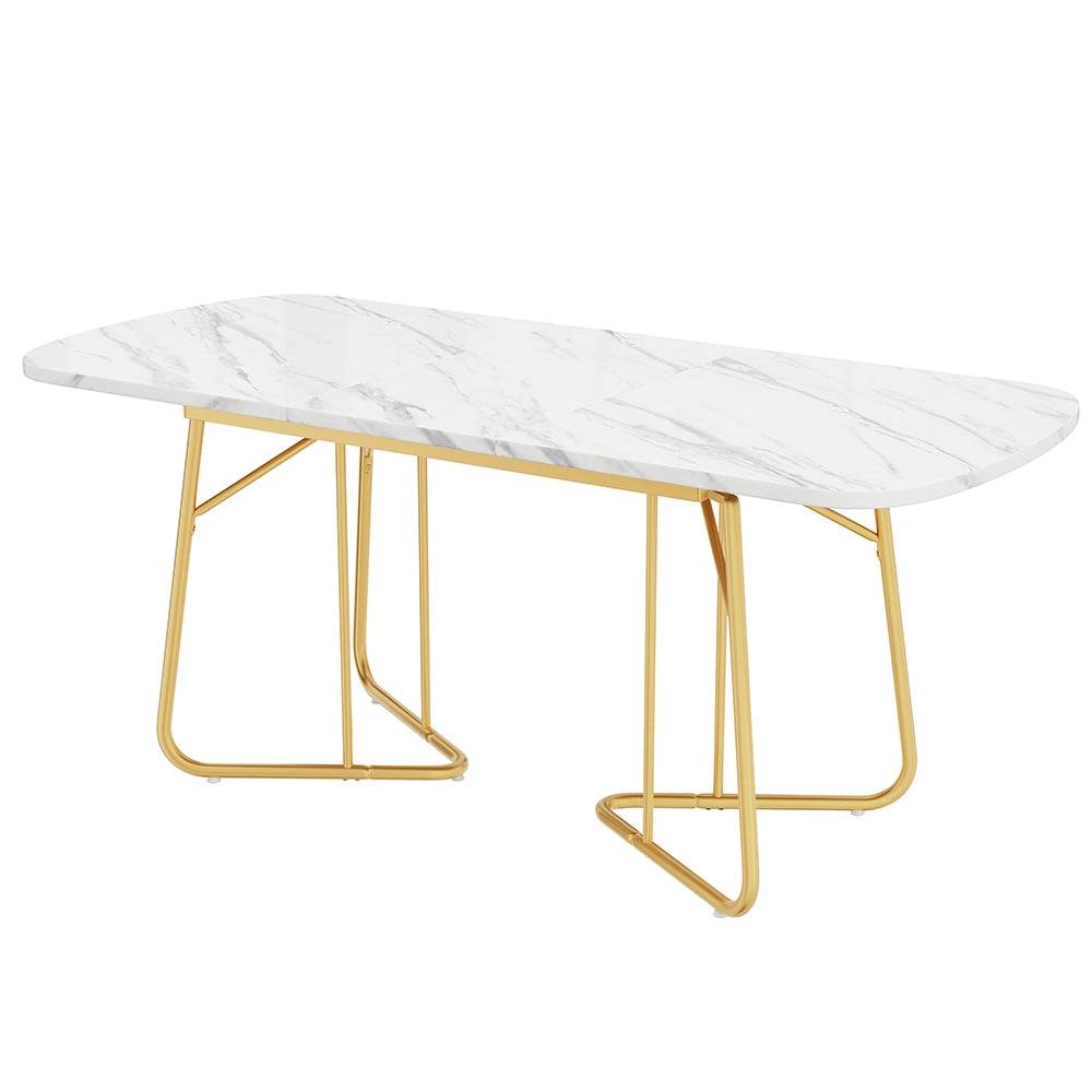 Tavolo da pranzo per 4-6 persone - Xylo - 180x80 cm - Marmo bianco e oro