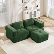 Divano modulare angolare a due posti con pouf in poliestere verde, schiuma 32D e seduta profonda 198 × 162 × 67 cm