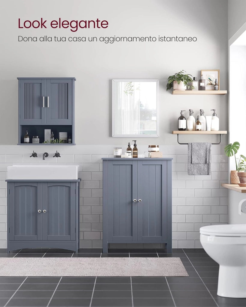 VASAGLE BCB60GY - Mobile da bagno su piedi, armadio con 2 ripiani regolabili, 30 x 60 x 80 cm, colore: Grigio