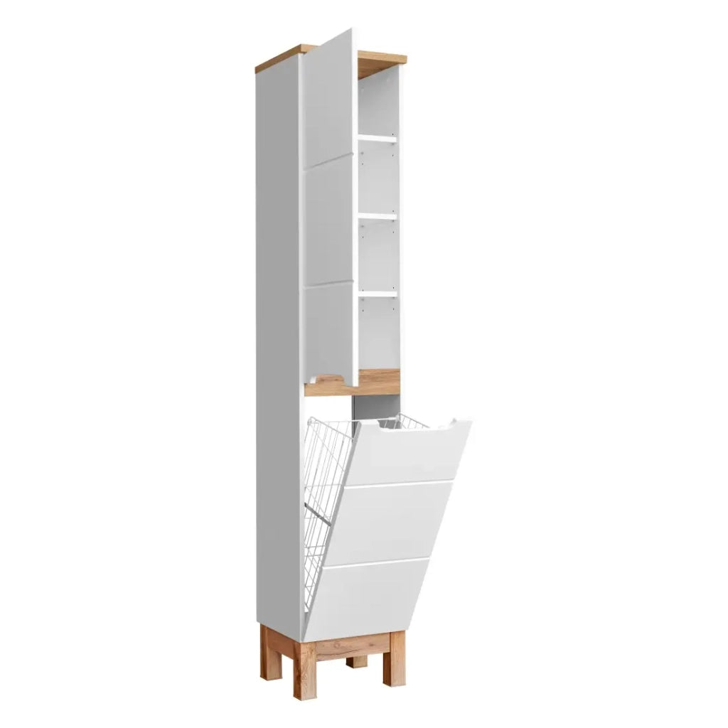 Colonna bagno ERMANO – Rovere chiaro e bianco lucido – 35x187 cm – 1 porta – Da appoggio