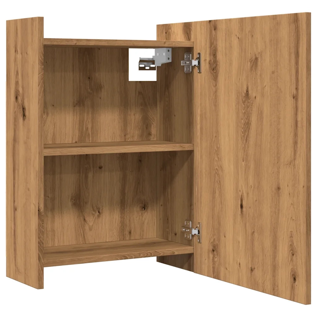 Mobiletto a specchio moderno da parete 62,5 x 20,5 x 64 cm con ampio spazio contenitivo complemento d'arredo per il bagno in legno di rovere lavorato a mano 02_0050784