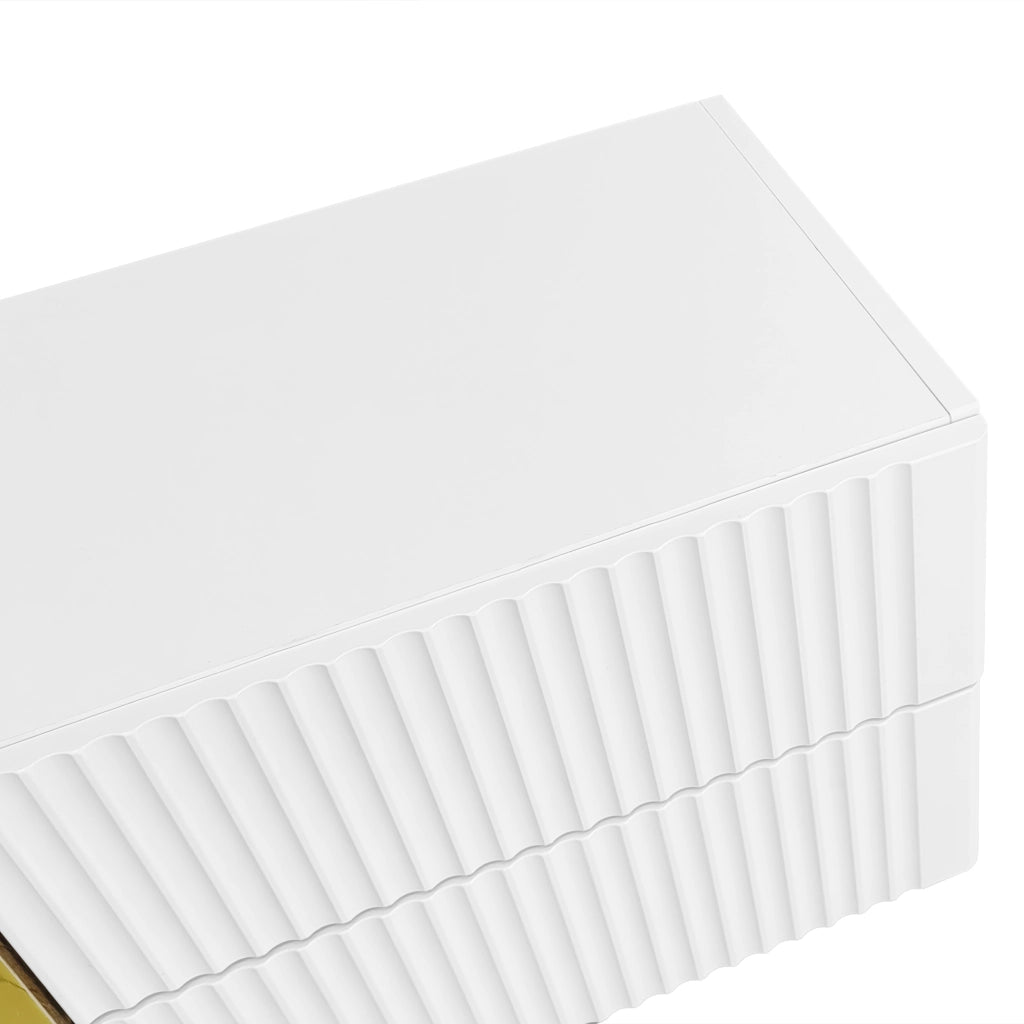 Mobile porta TV con 3 ante e 2 cassetti in MDF e pannello truciolare bianco e oro con venatura legno 190 × 35 × 45 cm