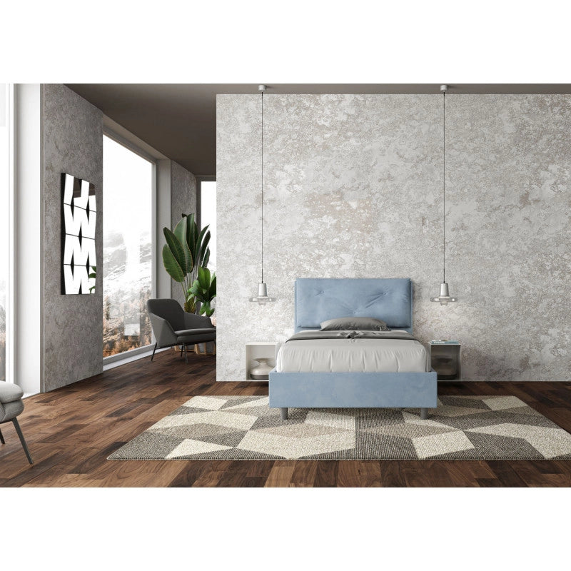 Letto imbottito Piazza e mezzo 110x200 cm Large - Con rete,Microfibra,Azzurro