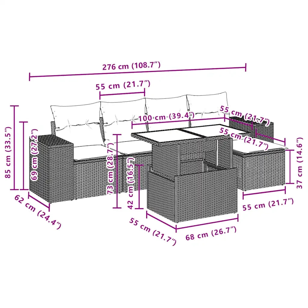 Set Divano da Giardino 6 pz con Cuscini Nero in Polyrattan