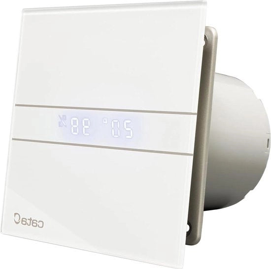 Ventilatore per la stanza da bagno - Ventilatore per stanza da bagno con aspirazione - Modello GTH - Fronte in vetro - Timer e rilevatore di umidità - Classe di efficienza energetica B - Silenzioso - 15 cm di larghezza