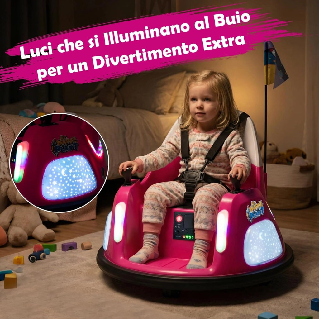 12V Autoscontro Elettrico per Bambini, Macchina Elettrica per Bambini con Luci, Telecomando e Doppio Joystick, Rotazione a 360° per Bambini 18-72 Mesi (Rosa)