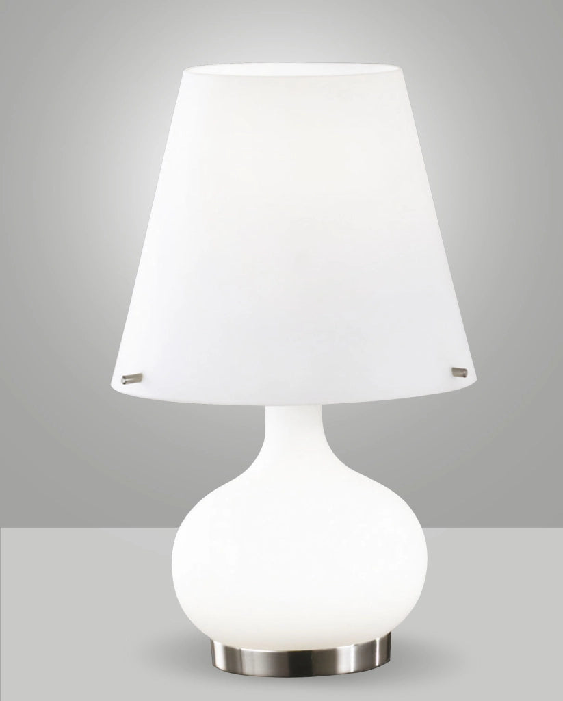 Lampada da tavolo Ade in metallo e vetro soffiato bianco, design elegante con doppia accensione, attacco G9 e E14, 230V, codice 2533-34-102