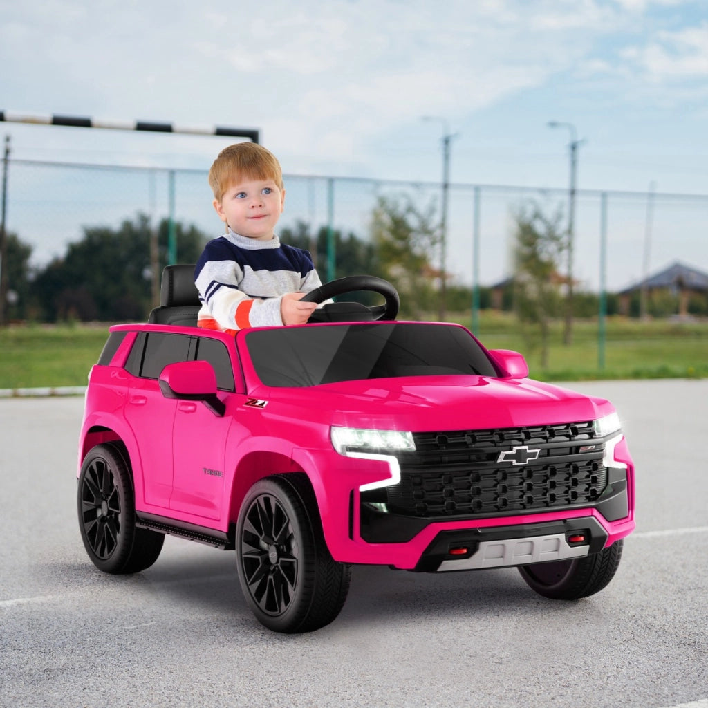 SUV elettrica 12V per bambini con telecomando 2,4G sospensione a molla luci e musica, Chevrolet auto elettrica Rosa-Macchinine giocattoli