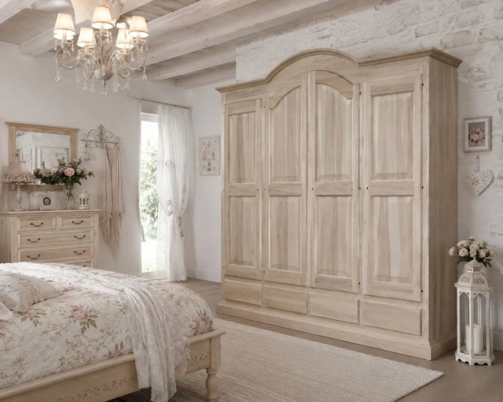 Armadio classico 4 porte 4 cassetti legno grezzo 234x60x230 (472) - Mobili 2G