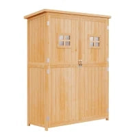 Casetta da Giardino Legno con Porta Doppia, Mensole e Finestre, 127.5x50x164cm