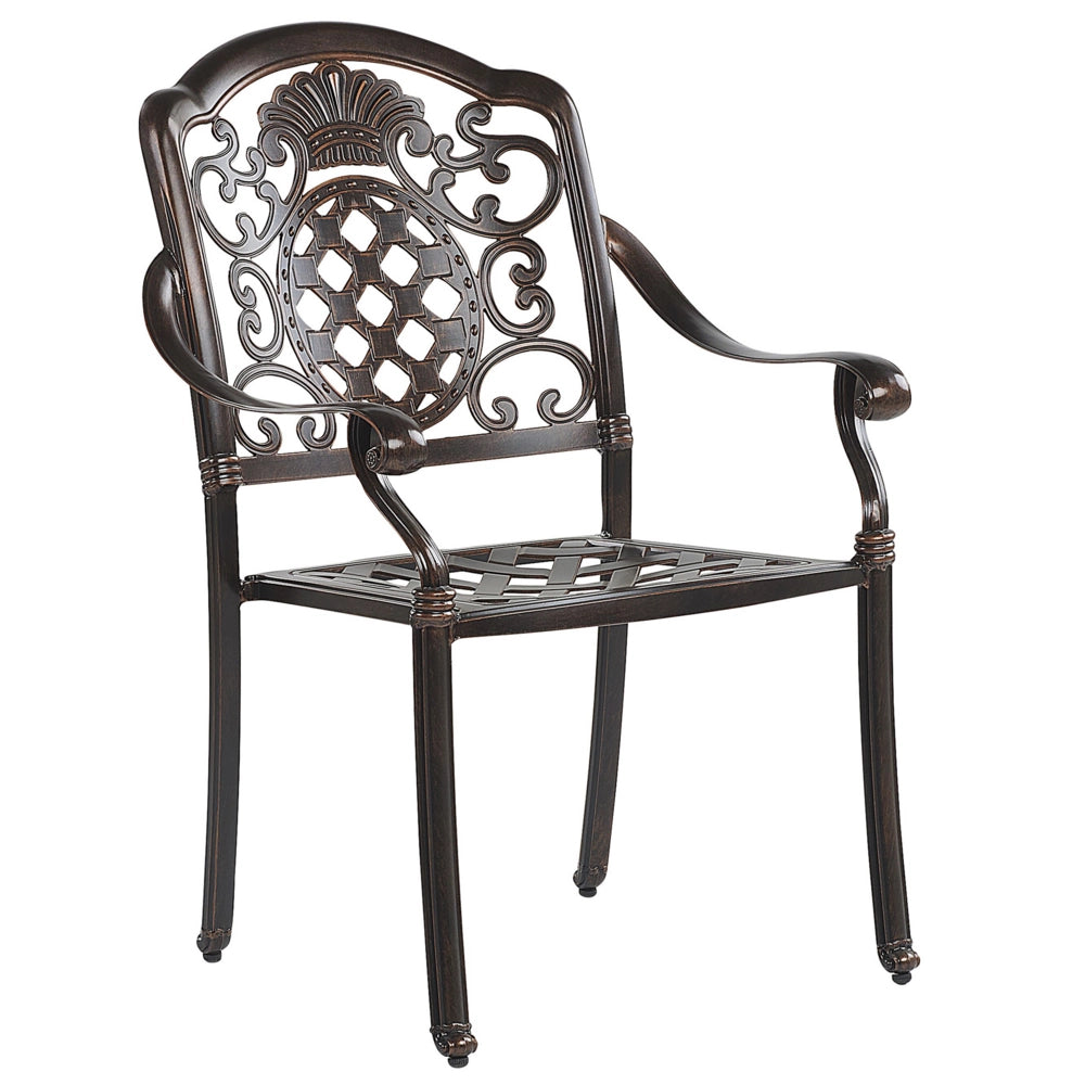 Set di 4 sedie da pranzo da giardino in alluminio marrone con cuscini di seduta per esterni in stile retrò