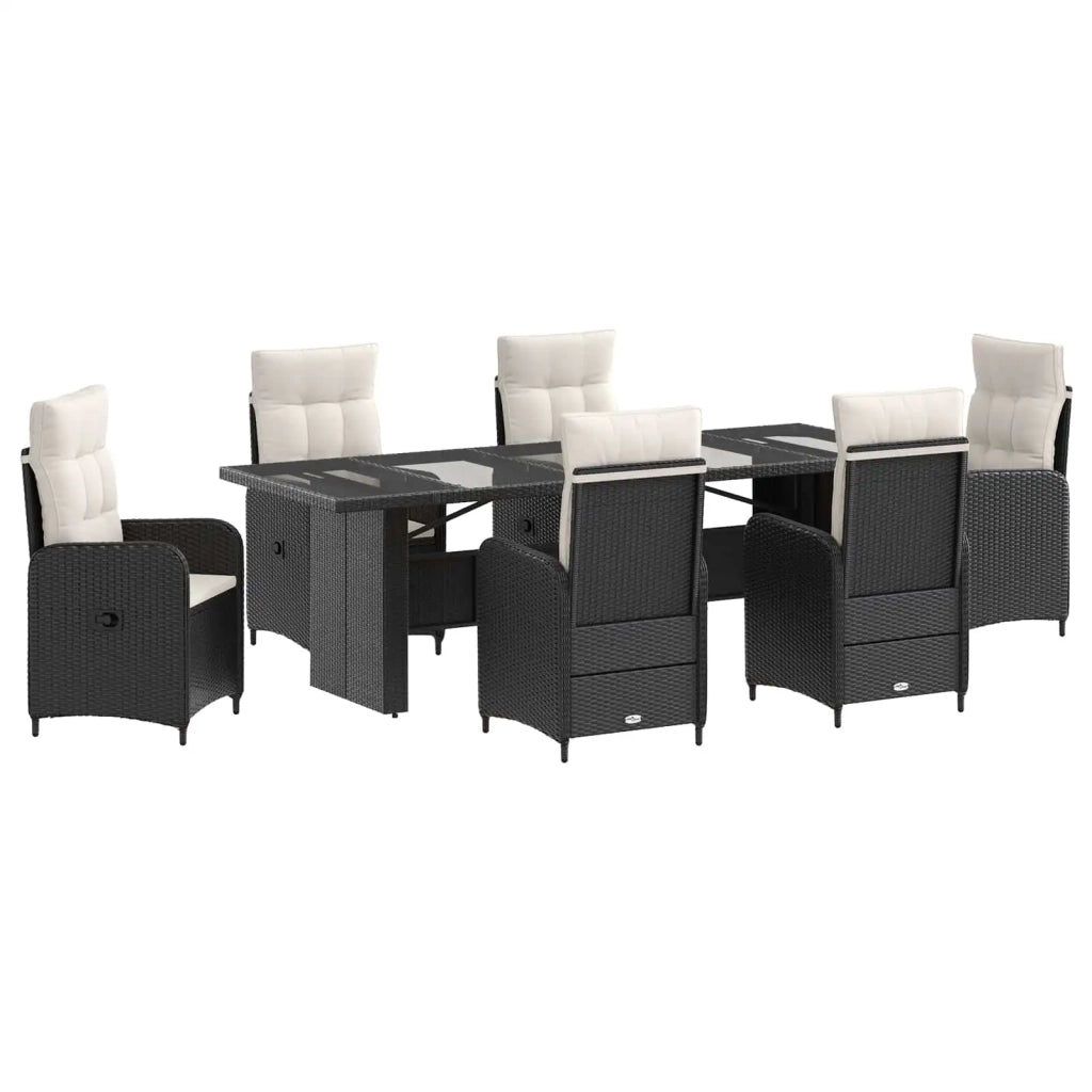 Set da pranzo per esterni 7 pz Nero e Bianco Crema polyrattan 3422382