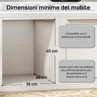 Pattumiera Estraibile Sottolavello per Differenziata con 2 Secchi da 20L, 52x33.5x41 cm, Grigio