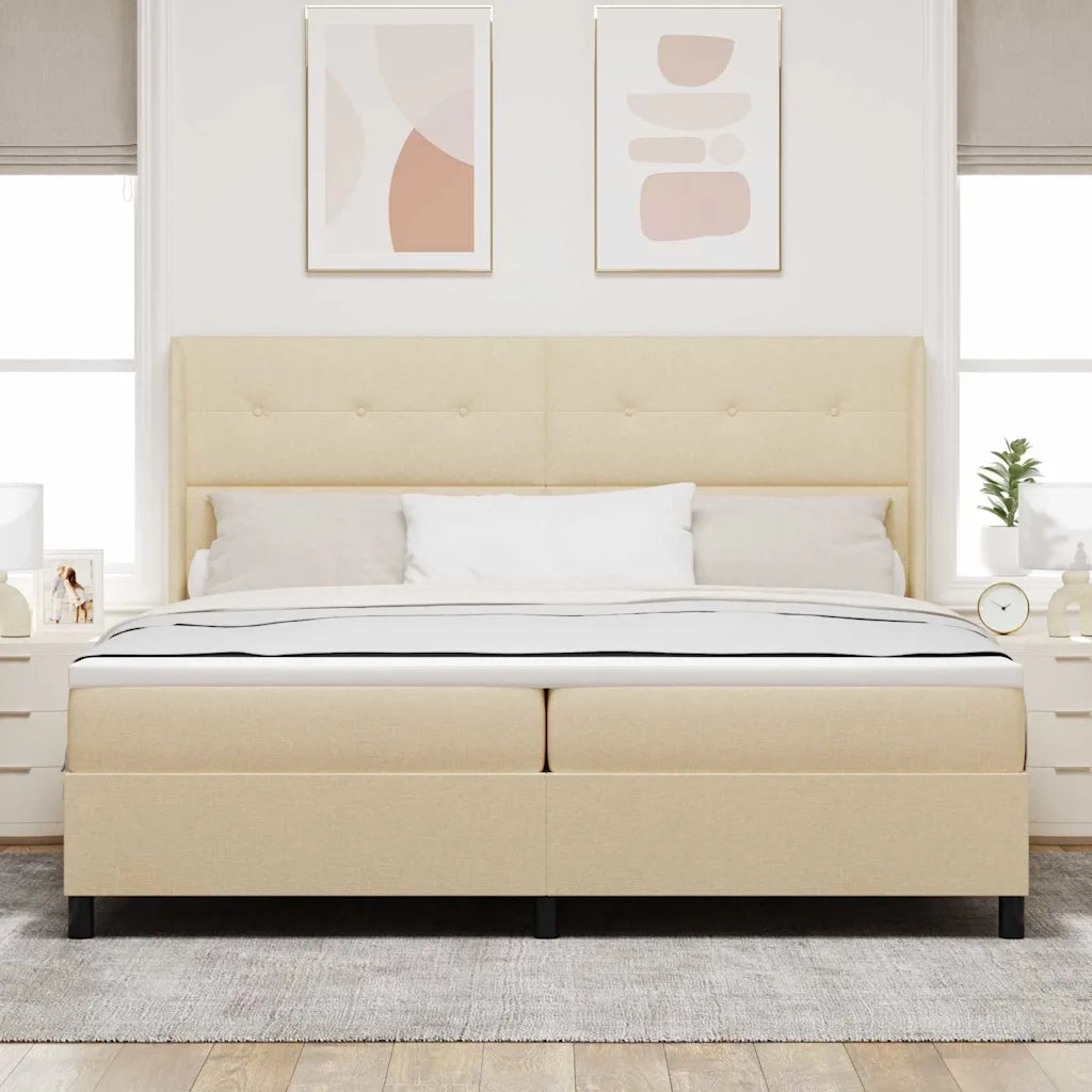 Letto a Sorgente LED con materasso Crema 200 x 200 cm Tessuto