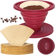 Dripolatore in silicone - portatile filtro caffè - tazza da caffè pieghevole - riciclabile - per uso domestico, campeggio, ufficio, viaggio, caffetteria - 50 fogli filtro - rosso.