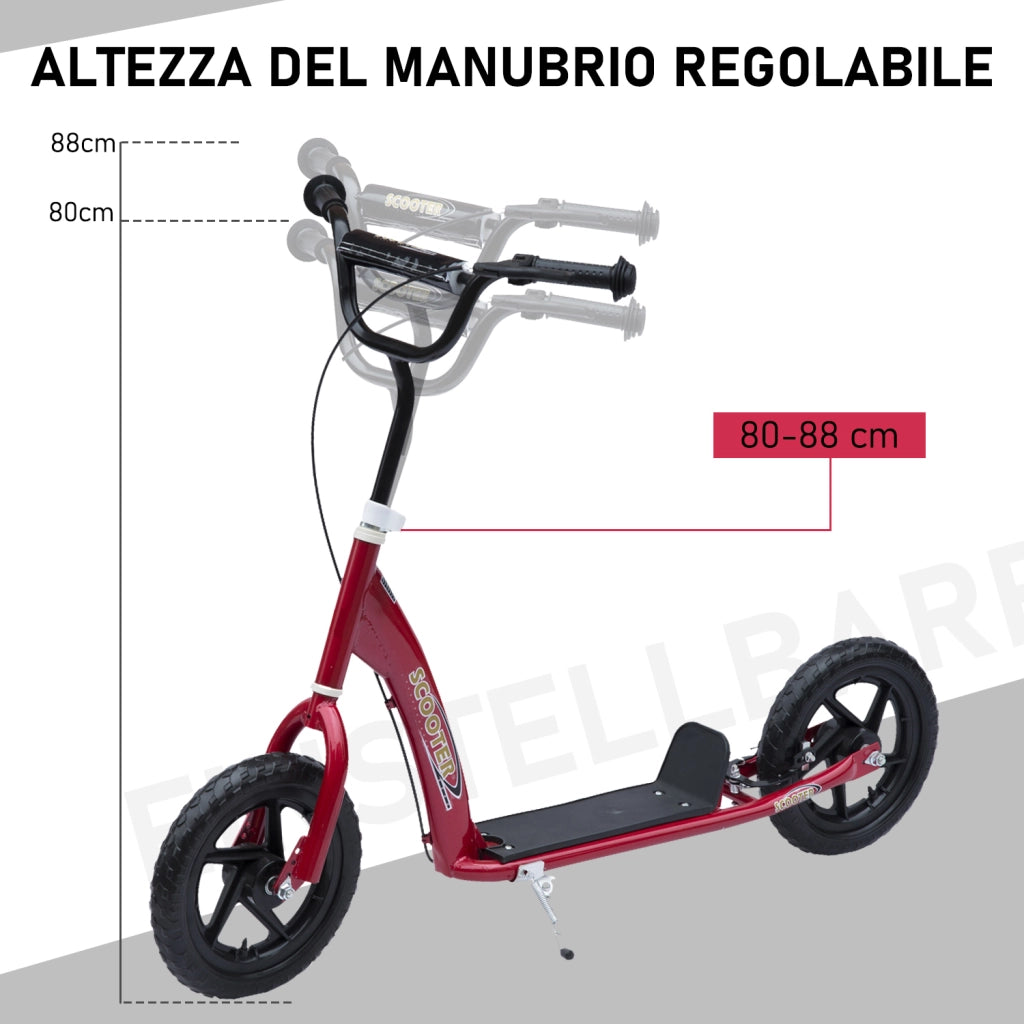 Monopattino per Bambini 5-12 Anni con Freno Posteriore e Manubrio Regolabile. 120x52x80-88 cm. Rosso