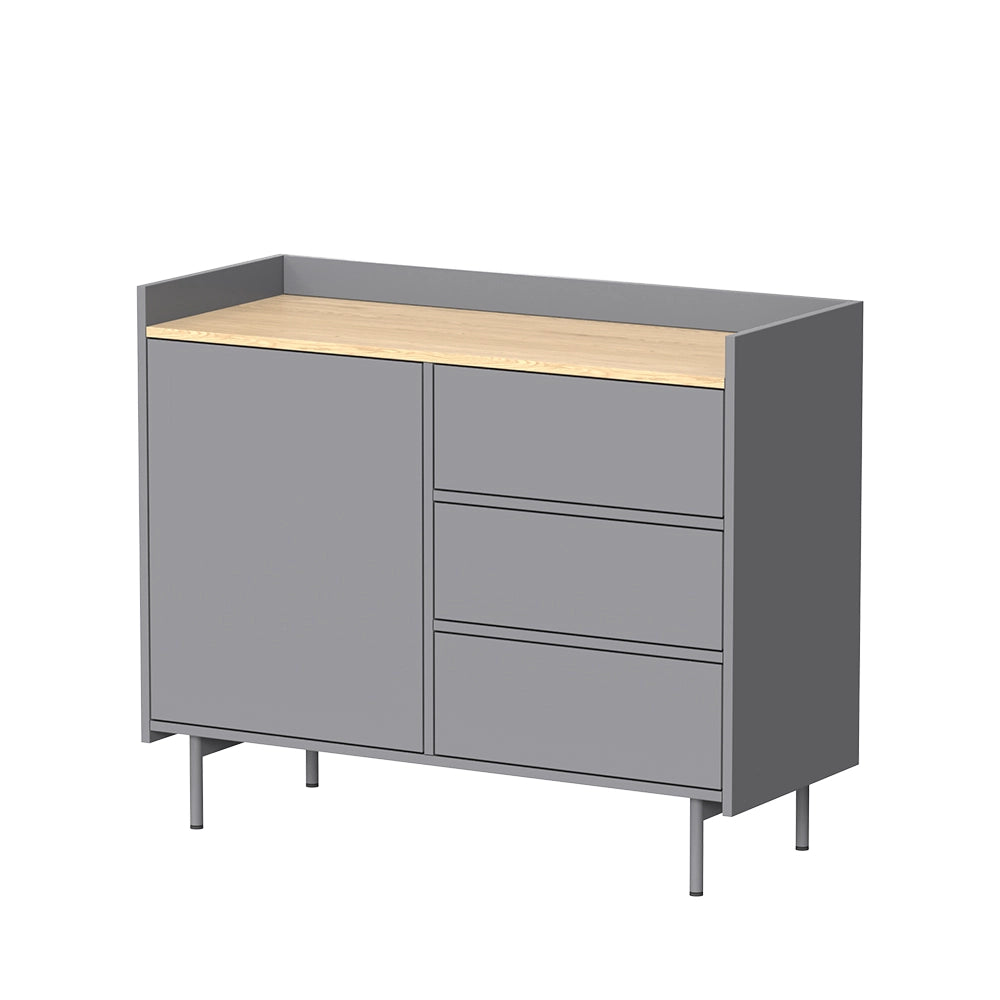 Vicco Cassettiera per camera da letto Grigio/quercia 100 x 82 cm con 3 cassetti e 1 anta