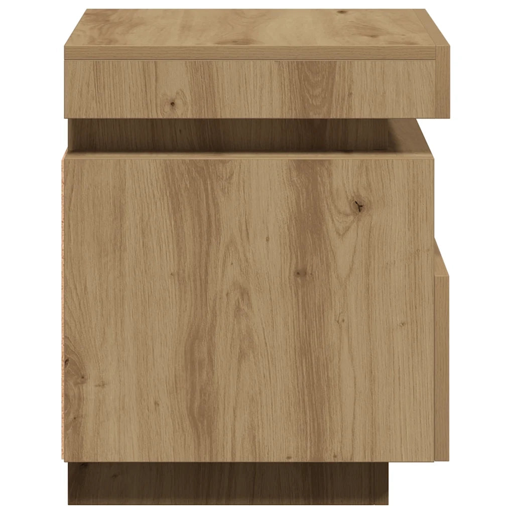 Set di 2 Comodini | Armadio da Notte | Mobiletto da notte con Luci LED Rovere Artigianale 40x39x48,5 cm