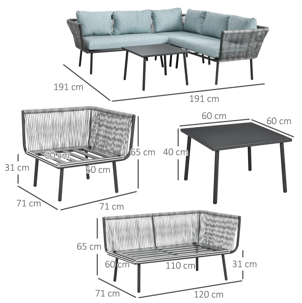 Set salotto da esterno 4 pezzi in alluminio e rattan sintetico; grigio