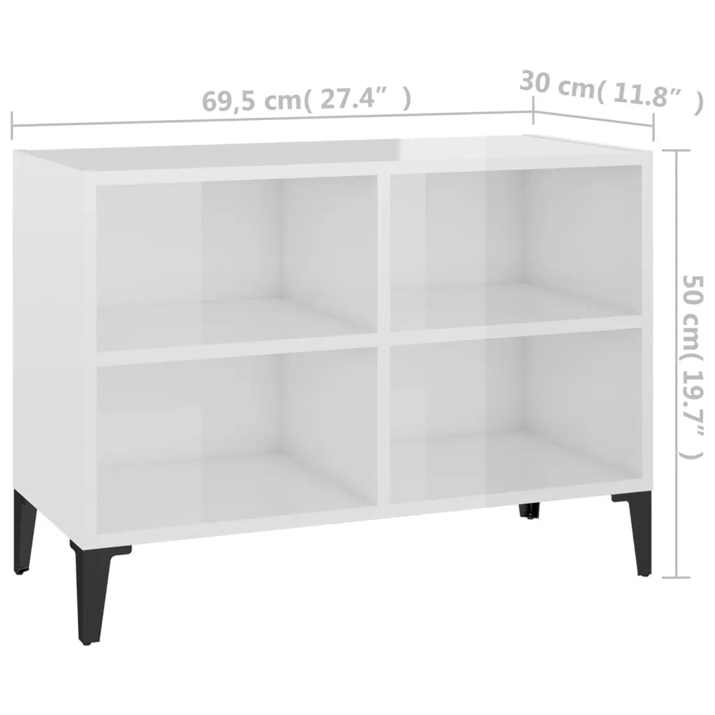 Mobile TV con Gambe in Metallo Bianco Lucido 69,5x30x50 cm 805938