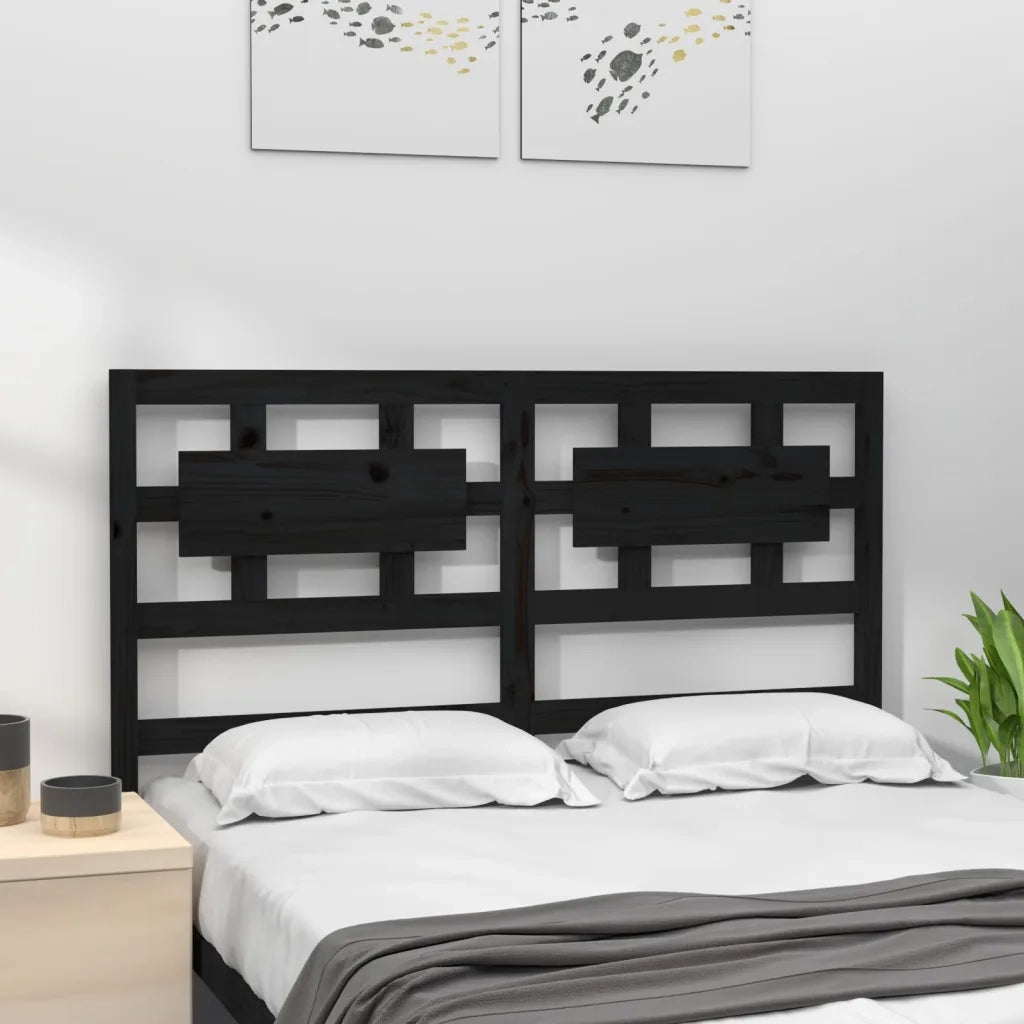 Testiera per Letto Nera 125,5x4x100cm in Legno Massello di Pino 818034
