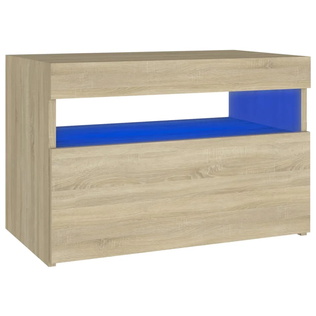 Comodino con Luci LED Sonoma 60x35x40 cm in Legno Multistrato 3082780