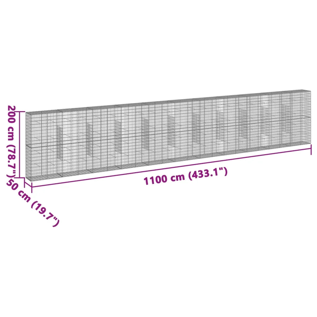 vidaXL Cesto Gabbione con Copertura 1100x50x200 cm Ferro Zincato