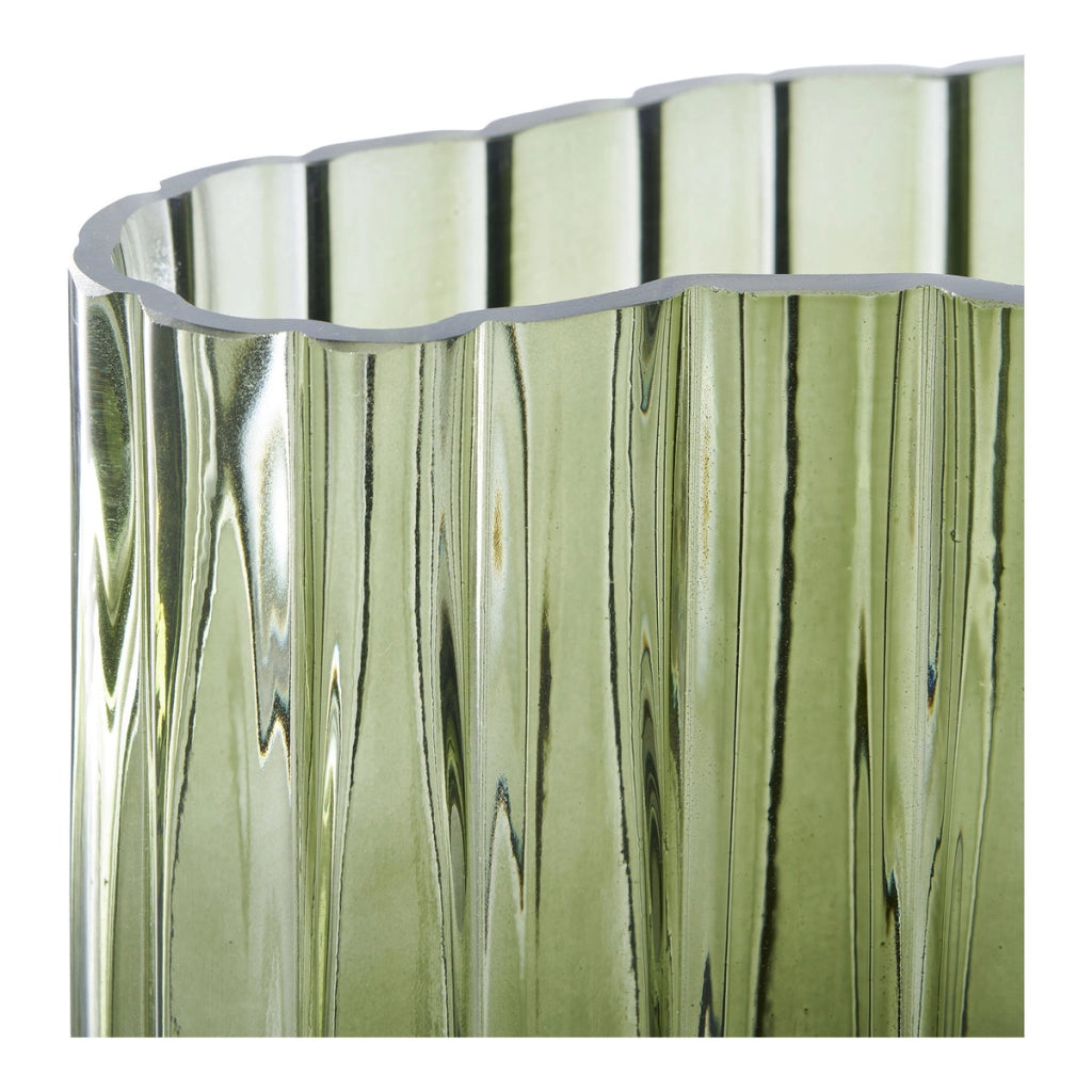 Vaso in vetro fumé verde con texture costolata 21x12x26,5 cm