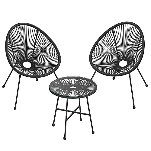 Set di 3 mobili da giardino sedie da esterno Acapulco con tavolo in vetro nero 12_0001655